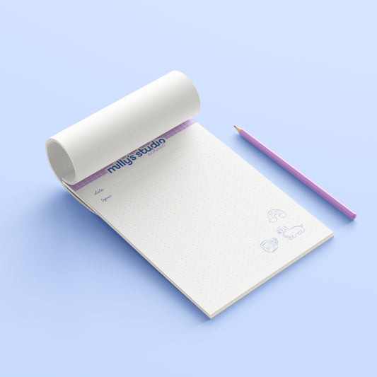 A5 Milly's Studio School Essentials Notepad - Lilac Grid Design