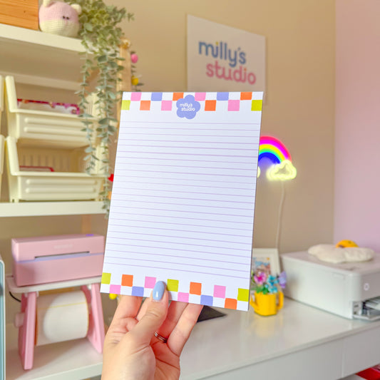 A5 Milly's Studio Essentials Notepad - Colourful Squares Design