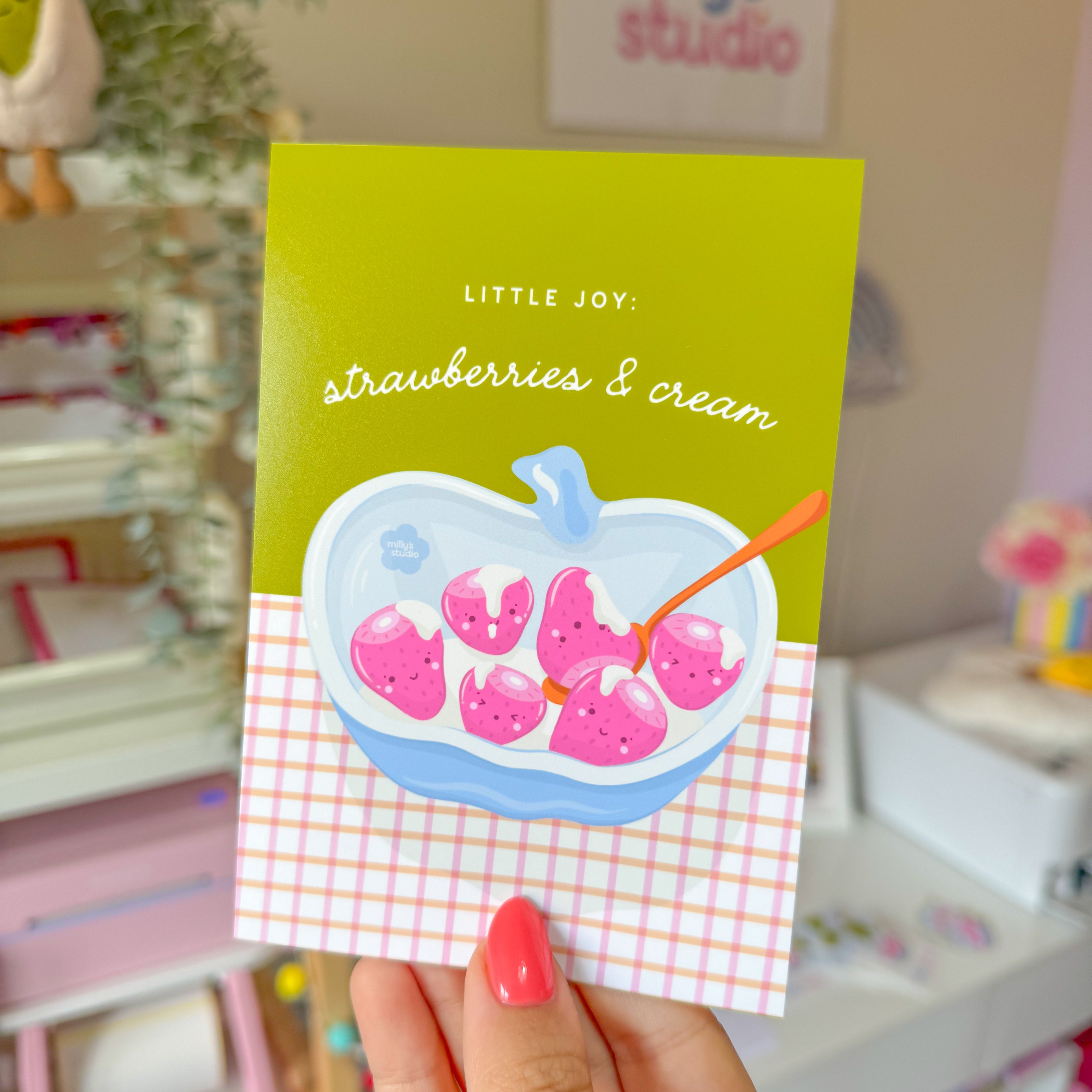 Strawberries and Cream Wall Art Print (A6)