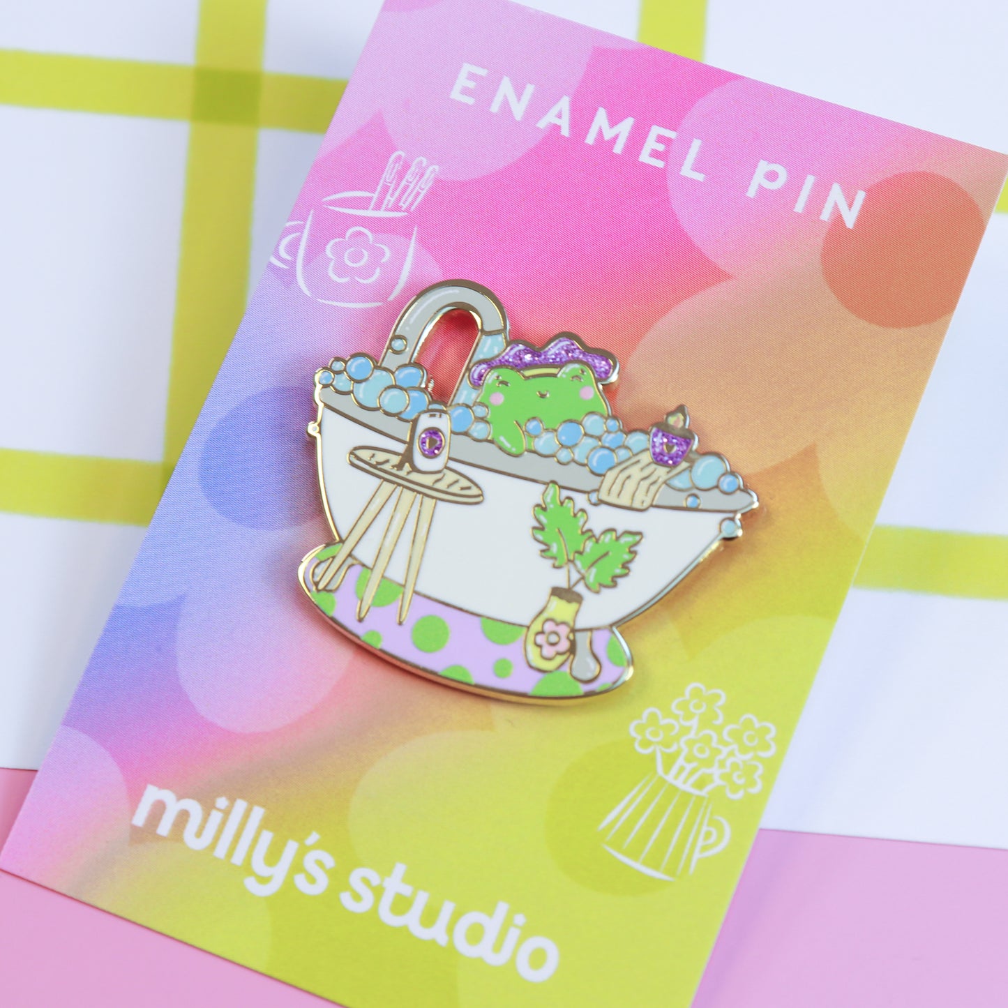 A Bubble Bath & a Podcast Enamel Pin
