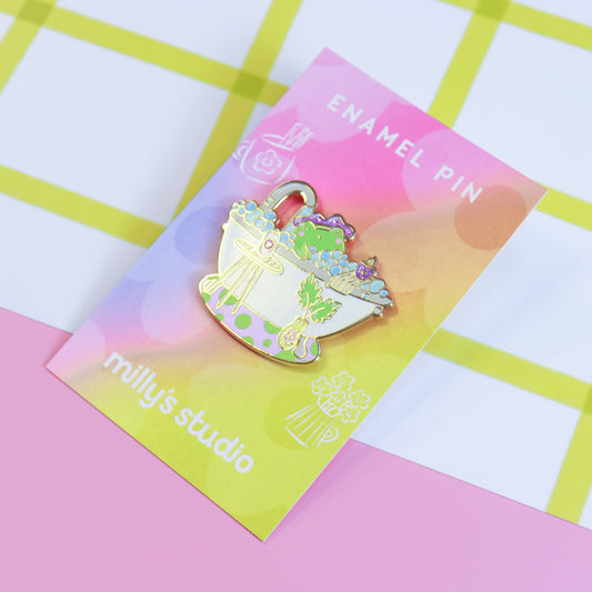A Bubble Bath & a Podcast Enamel Pin