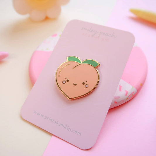 Smiley Peach Enamel Pin